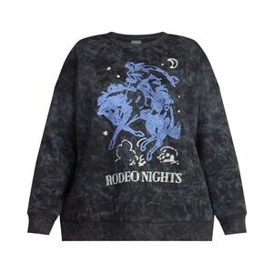 Terra & Sky Black Crew Neck Sweater with Blue Graphic